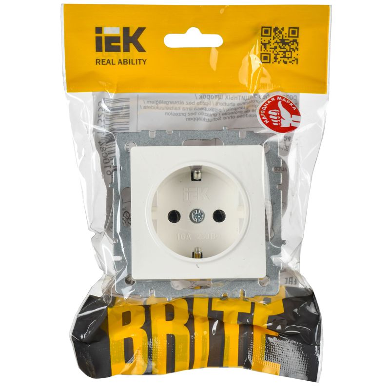 Розетка BRITE РС14-1-0-БрБ 16А с заземл. защ. шторки механизм бел. IEK BR-R14-16-K01