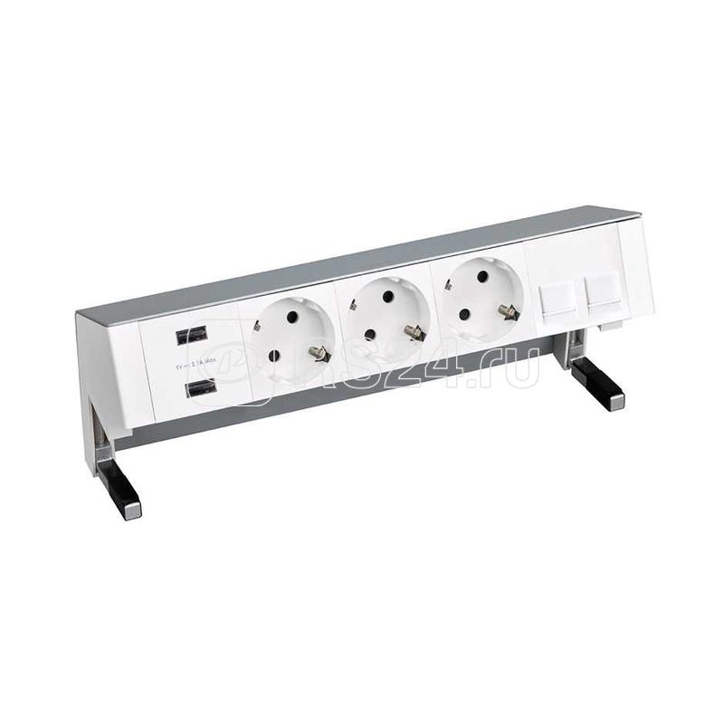 Блок розеточный настольный Simon 400 3х2P+E 2хUSB зарядное устройство адаптер для 2хRJ45 моноблок алюм. Simon 42523020-133