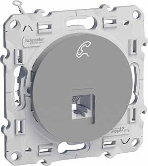 Розетка телефонная 1-м Odace RJ12 6 контакт. винтов. зажимы механизм алюм. SchE S53R497