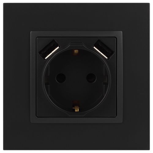 Розетка 16А 250В 2P+E с 2хUSB 5В-3А защ. шторки Elegance антрацит 14-4109-05 ЭРА Б0047871