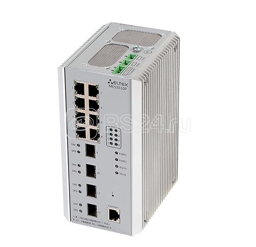 Коммутатор Ethernet 8 портов 10/100/1000BASE-T (PoE/PoE+) 4 порта 100BASE-FX/1000BASE-X (SFP) L2 ELTEX MES3510P