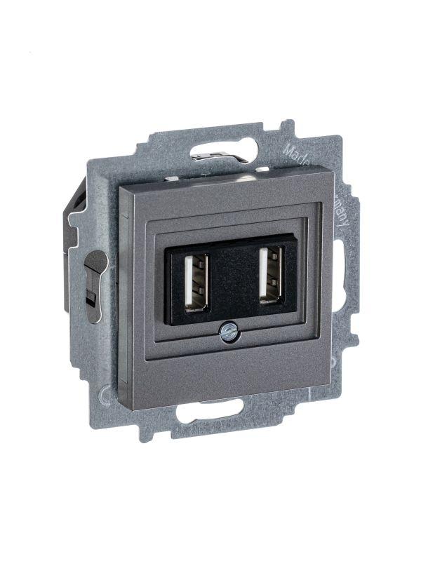 Устройство зарядное USB двойн. Levit сталь ABB 2CHH290040A6069