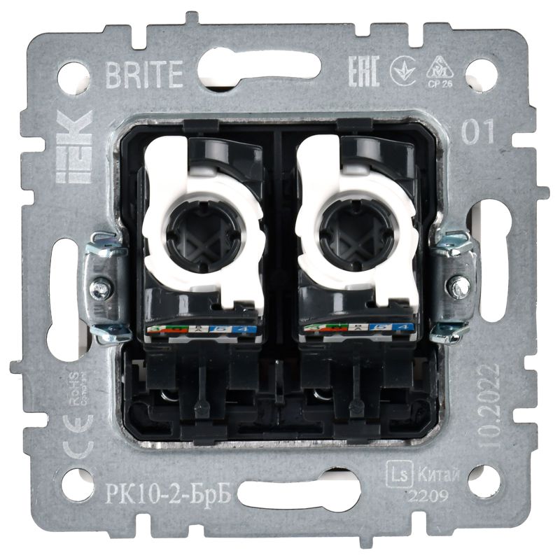 Розетка компьютерная двойн. СП RJ45 кат.5E BRITE РК10-2-БрБ механизм бел. IEK BR-K20-1-K01