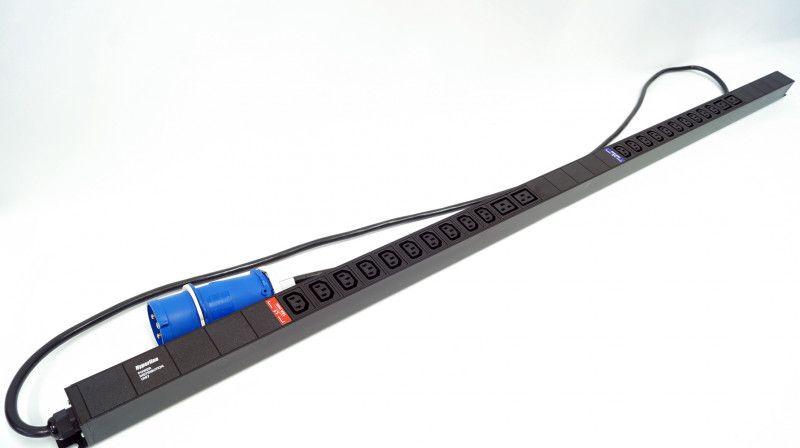 Блок розеток вертик. 20 розеток IEC320 C13 4 розетки IEC320 C19 кабель питания 3м (3х4.0мм2) с вилкой IEC 60309 32А (2P+E) 250В 1700х44.4х44.4мм (ДхШхВ) сталь SHE-20IEC-4BIEC-3PVB черн. Hyperline 456989