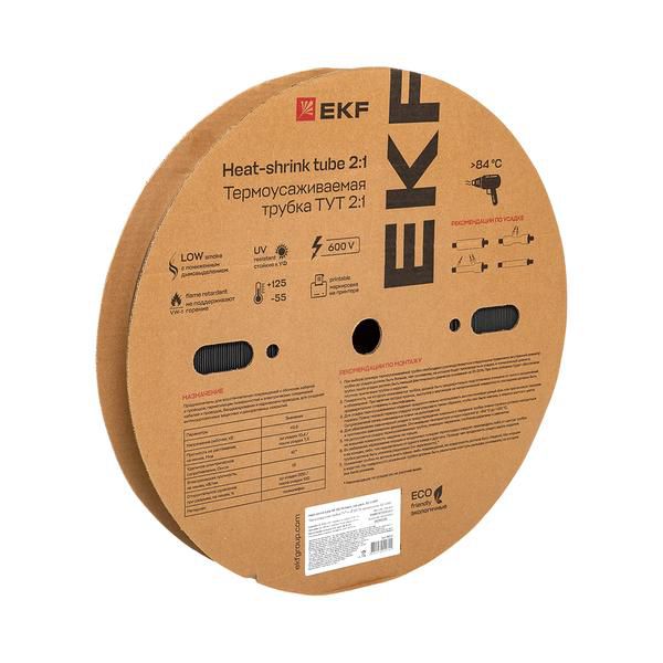 Трубка термоусадочная ТУТ нг 30/15 черн. (уп.50м) EKF tut-30-b
