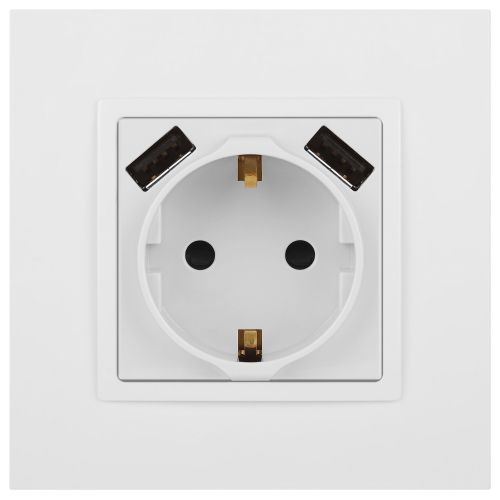 Розетка Elegance 14-4109-01М 16A 250В 2P+E защ. штор. с 2xUSB 3А 5В матов. бел. Эра Б0065773