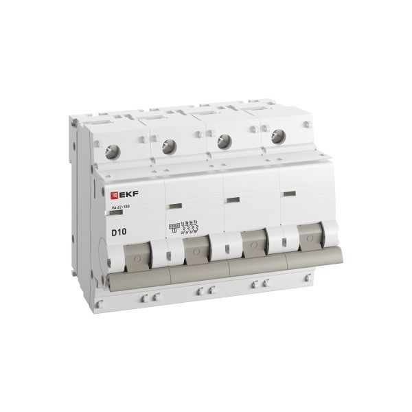 Выключатель автоматический модульный 4п D 10А 10кА ВА 47-100 PROxima EKF mcb47100-4-10D-pro