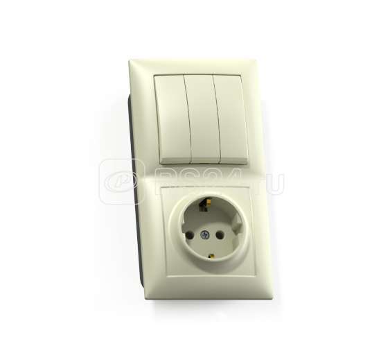 Блок СП БКВР-413 Селена (3-кл. выкл. + розетка с заземл.) сл. кость Кунцево 8178