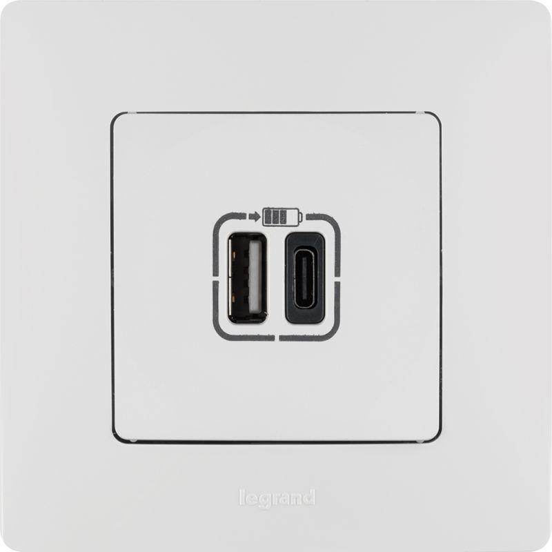 Устройство зарядное Etika с 2-мя USB разъемами A и C 240В/5В 3000мА бел. IEK 672236