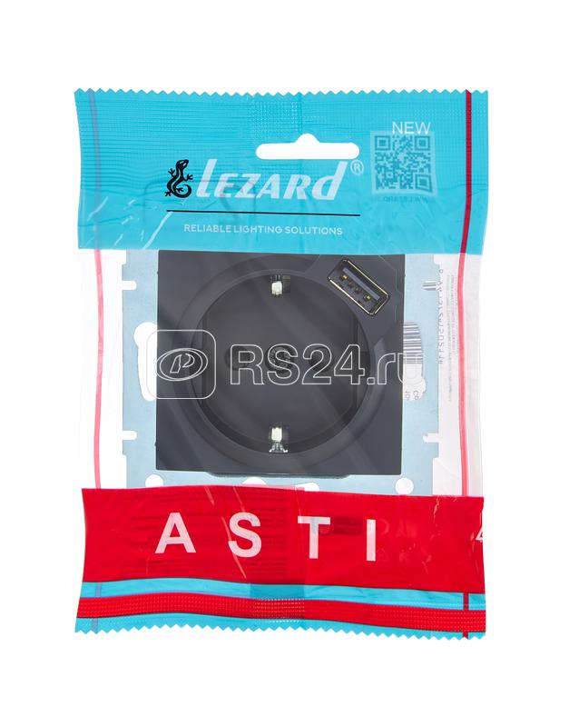 Розетка 1-м СП ASTI 16А IP20 с заземл. с заряд. устройством USB механизм черн. бархат. LEZARD 7081-4288-181