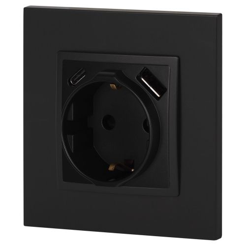 Розетка Elegance 14-4108-05 16A 250В 2P+E защ. шторки с USB type-A+C 3А 5В антрацит Эра Б0067724