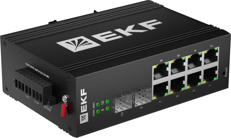 Коммутатор управляемый промышленный уровня L2 TSX-ML2-2GH/SFP-8GT 2 порта 2.5G Base-X SFP 8 портов 10/100/1000Base-T(X) RJ45 монтаж на DIN-рейку TSX EKF TSX-ML2-2GH/SFP-8GT