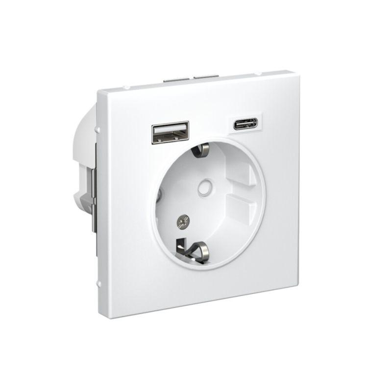 Розетка ArtGallery 16А с 2-мя заряд. устройствами USB A+C 5В/2.4А/3А 2х5В/1.5А механизм бел. SE GAL000132