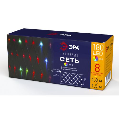 Гирлянда светодиодная "Сеть" 1.8мх1.5м 180LED 8 режимов 220В IP20 RGB ЭРА Б0041902