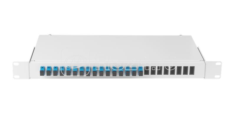 Кросс оптический 19дюйм 1U 16 портов SC/UPC(16 одинарных SC/UPC адаптеров) SM 9/125 OS2 стальной сер. в комплекте: адаптеры монтаж. шнуры 1м сплайс-кассета с крышкой гильзы заглушки NIKOMAX NMF-RP16SCUS2-WS-ES-1U-GY