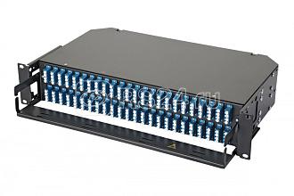 Панель оптическая 19дюйм 2U фикс. корпус на 48 адаптеров 48 квадро LC адаптеров OS2 Eurolan 47E-48-S2-4L-48-11BL