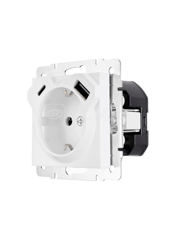 Розетка 1-м СП Vesna с заземл. с заряд. устройством USB + тип C механизм бел. LEZARD 742-0288-181TC