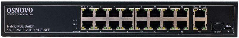 Коммутатор PoE FE 16 х10/100 Base-T с PoE 2 x GE Uplink (RJ45) 1 x GE SFP Uplink PoE на порт до 30Вт суммарно PoE до 292Вт SW-61621(300W) OSNOVO 1000640815
