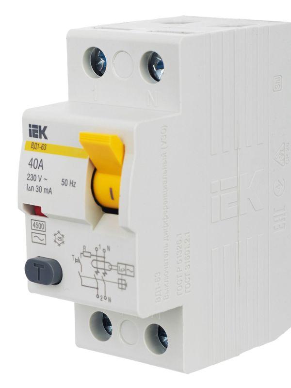 Выключатель дифференциального тока (УЗО) 2п 40А 30мА тип AC ВД1-63 KARAT IEK MDV10-2-040-030
