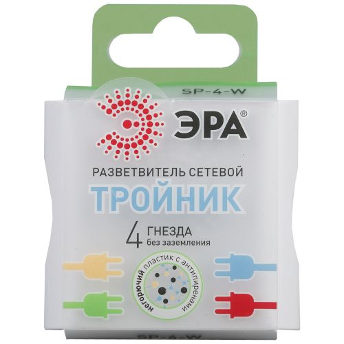 Разветвитель 4-м без заземл. 16А IP20 SP-4-W бел. Эра Б0005103