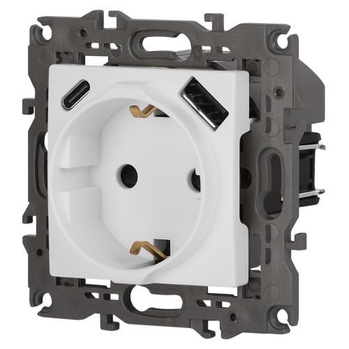 Розетка Elegance 14-4108-01М 16A 250В 2P+E защ. шторки с USB type-A+C 3А 5В матов. бел. Эра Б0067710