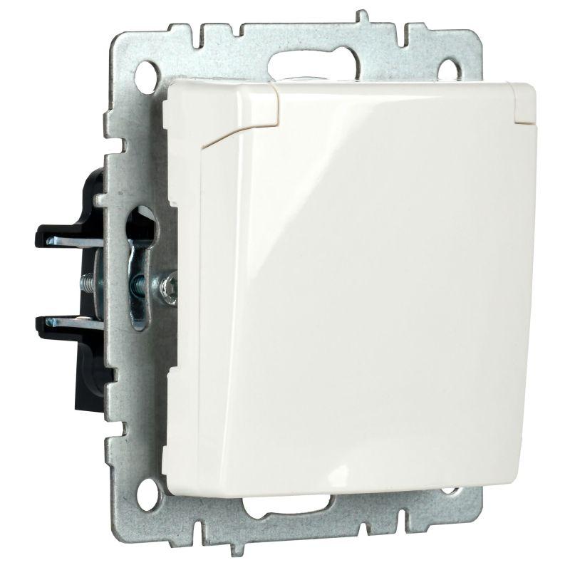 Розетка BRITE РСбш10-3-БрБ 16А IP20 с заземл. защ. шторки с крышкой механизм бел. IEK BR-R16-16-K01