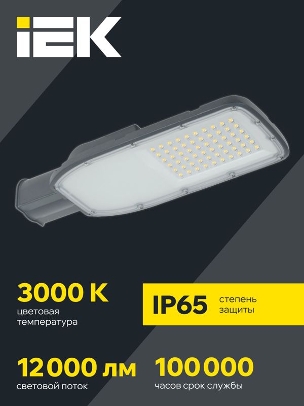 Светильник светодиодный ДКУ 1004-100Ш 3000К IP65 уличный консольный сер. IEK LDKU1-1004-100-3000-K03