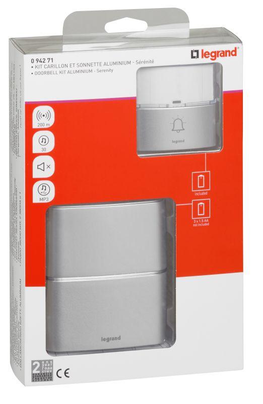 Комплект беспроводного звонка "Премиум" - 30 рингтон. дальн. 200 м алюм. Leg 094271