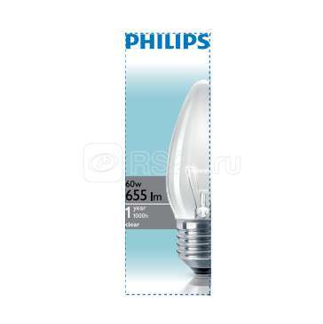 Лампа накаливания Stan 60Вт E27 230В B35 CL 1CT/10X10F Philips 921501544237