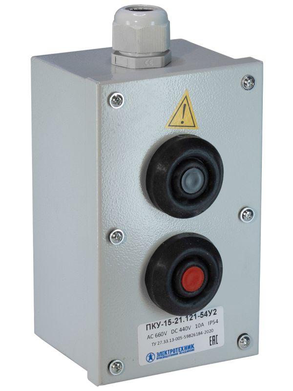 Пост кнопочный ПКУ-15-21.121-54 У2 (1хКЕ081/2(1з+1р) черн. + 1хКЕ081/2(1з+1р) красн. + PG-19) пост управ. Электротехник ET008513