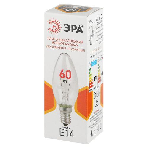 Лампа накаливания B36 60Вт свеча прозрачная E14/E14 230В Эра Б0066551