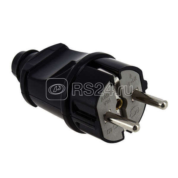 Вилка с заземл. 16А 250В прямой вывод проводника ABS-пластик черн. REV 24204 8
