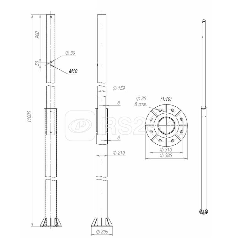 Опора ОСф-0.3-11.0(Д395-310-8х25)-01 оцинк. Пересвет 00-003176