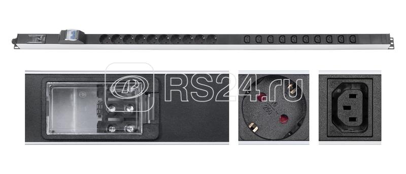 Блок розеток для 19дюйм шкафов PDU-16-10S-10C13-B-T вертик. 10 розеток Schuko 10 розеток IEC 320 C13 16А автомат защиты алюм. корпус клем. колодка 9550c