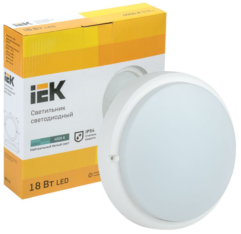 Светильник светодиодный ДПО 4004 18Вт 4000К IP54 круг бел. IEK LDPO0-4004-18-4000-K01