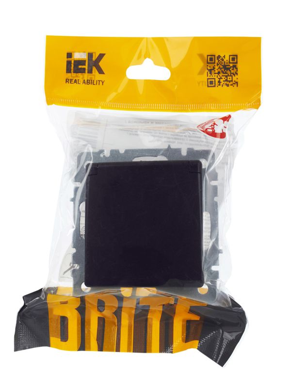 Розетка BRITE РСбш10-3-44-БрЧ 16А IP44 с заземл. защ. шторки с крышкой механизм черн. IEK BR-R16-16-44-K02