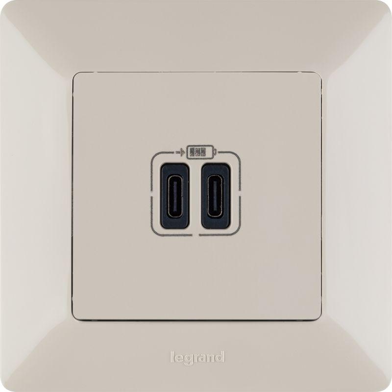 Устройство зарядное Valena Life с 2-мя USB-разъемами тип C-тип C 240В/5В 3000мА с лиц. панелью сл. кость Leg 753207