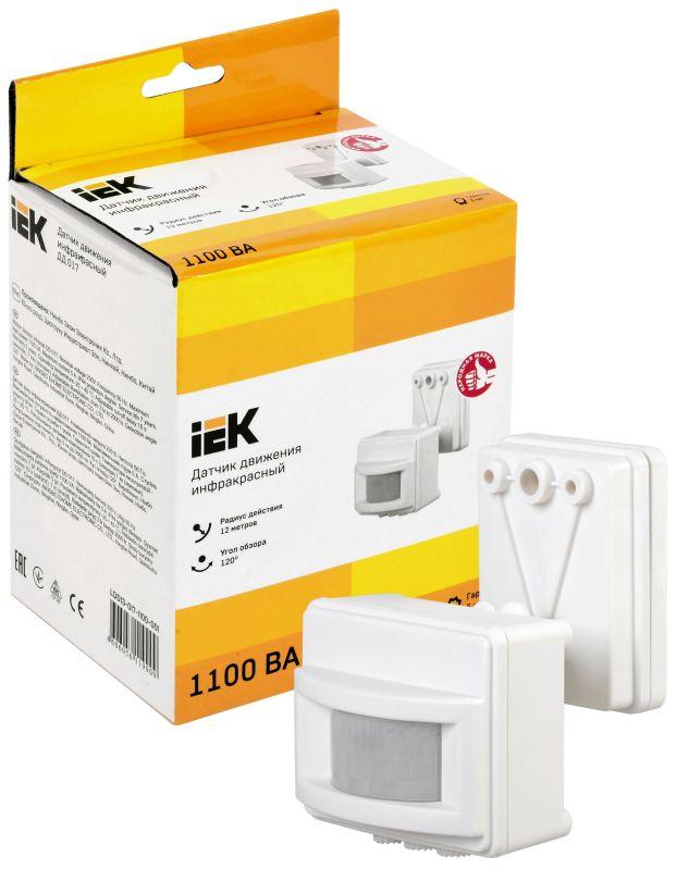 Детектор движения ДД 017 1100Вт угол обз. 120град. дальн. 12м IP44 бел. IEK LDD13-017-1100-001