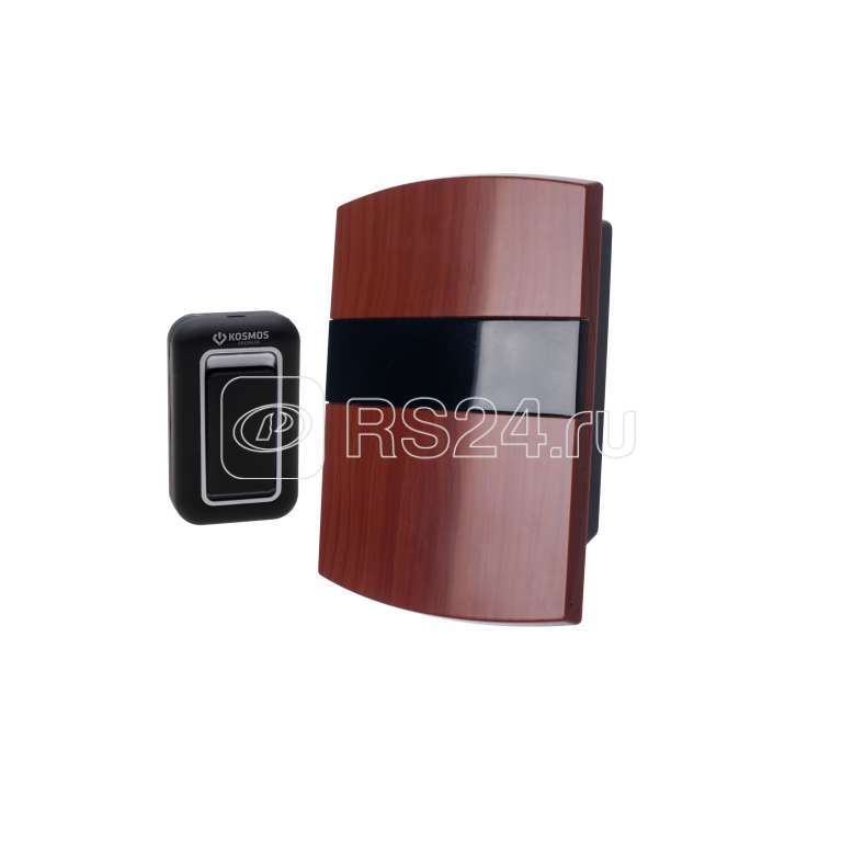 Звонок беспроводной полиф. 25 мелодий 100м 1 кноп. IP44 индик. тем. корич. Космос KOC_689