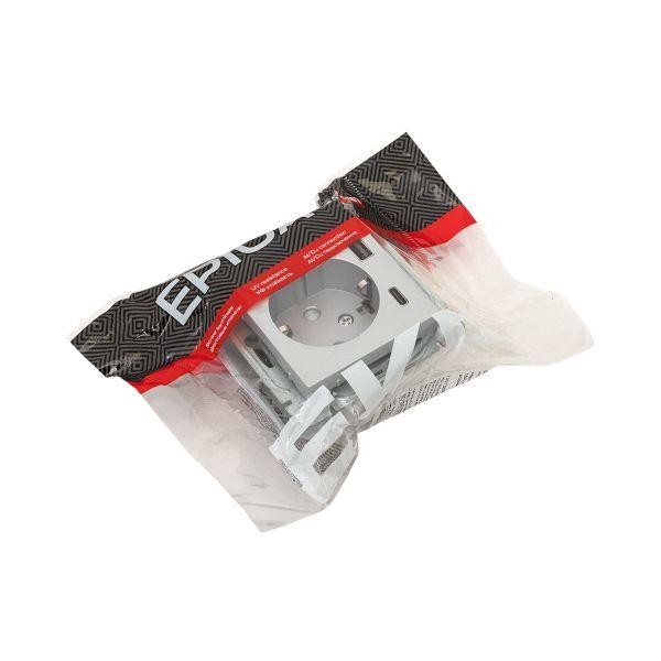 Розетка СП Эпика 16А с 2 USB-A+С с заземл. защ. шторки механизм алюм. EKF UP1-SOA-111-USBA+USBC