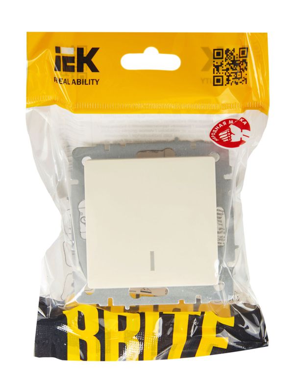 Выключатель 1-кл. СП BRITE ВС10-1-1-БрКр 10А с индик. механизм беж. IEK BR-V10-1-10-K10