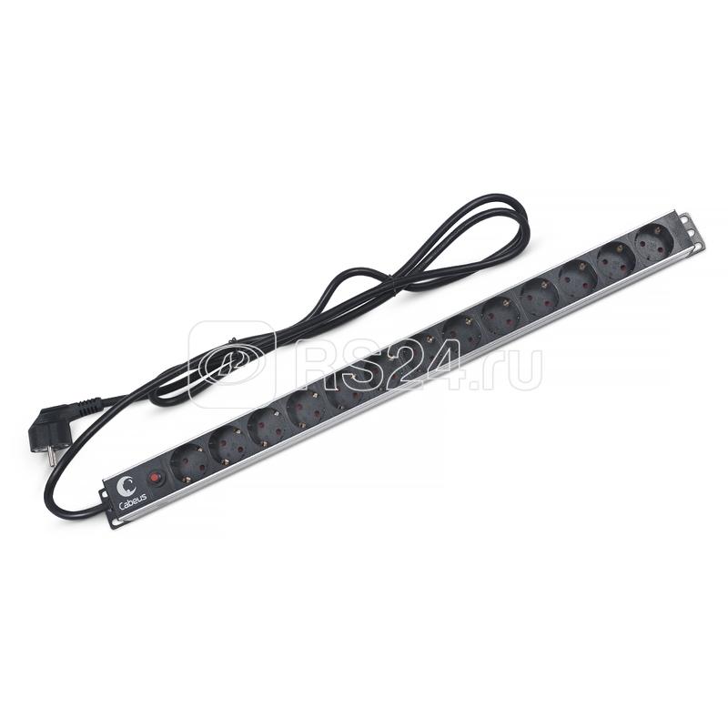 Блок евророзеток для 19дюйм шкафов PDU-13P-F-2EU 13 розеток фильтр 16А без выключателя шнур 2м алюм. корпус немецкий стандарт Cabeus 7294c