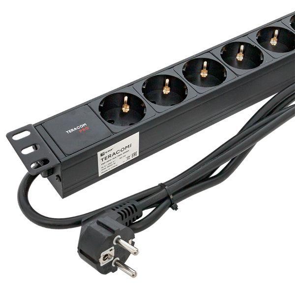Блок PDU TERACOM PRO 19дюйм 1U 16А/250В 9 роз. Schuko шнур 2м 3х1.5кв.мм вилка Schuko корпус алюм. черн. EKF TRP-HPD-16A-9SH-2MSH