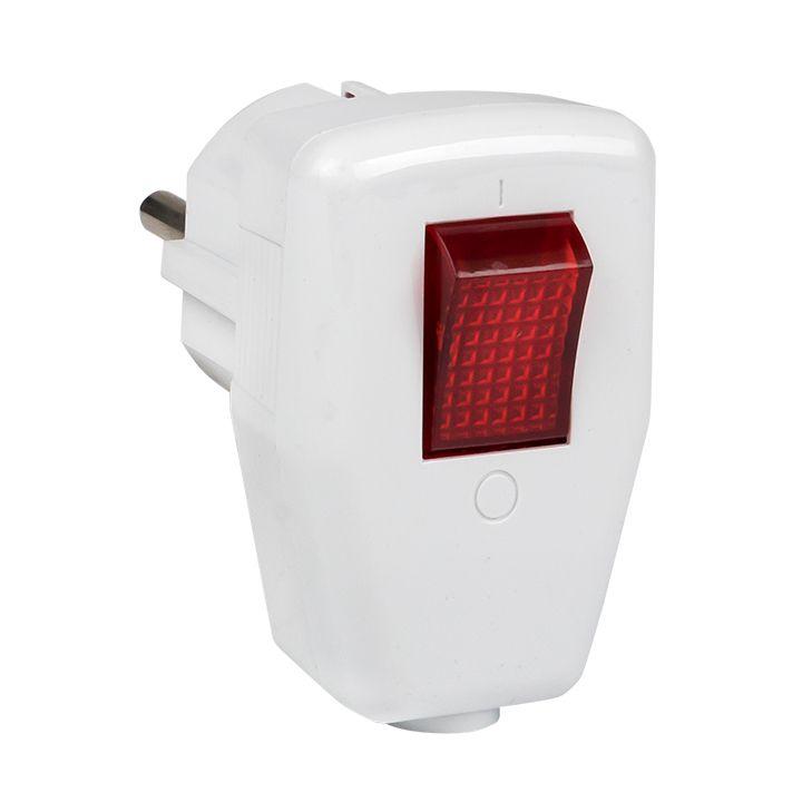 Вилка угловая с выключателем 16А 250В с заземл. бел. EKF AVYS16-10