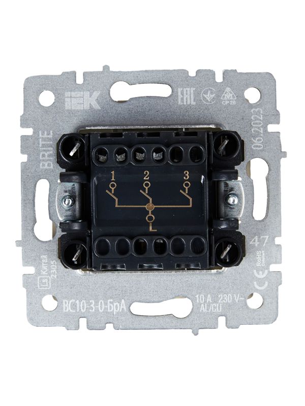 Выключатель 3-кл. СП BRITE ВС10-3-0-БрА 10А механизм алюм. IEK BR-V30-0-10-K47