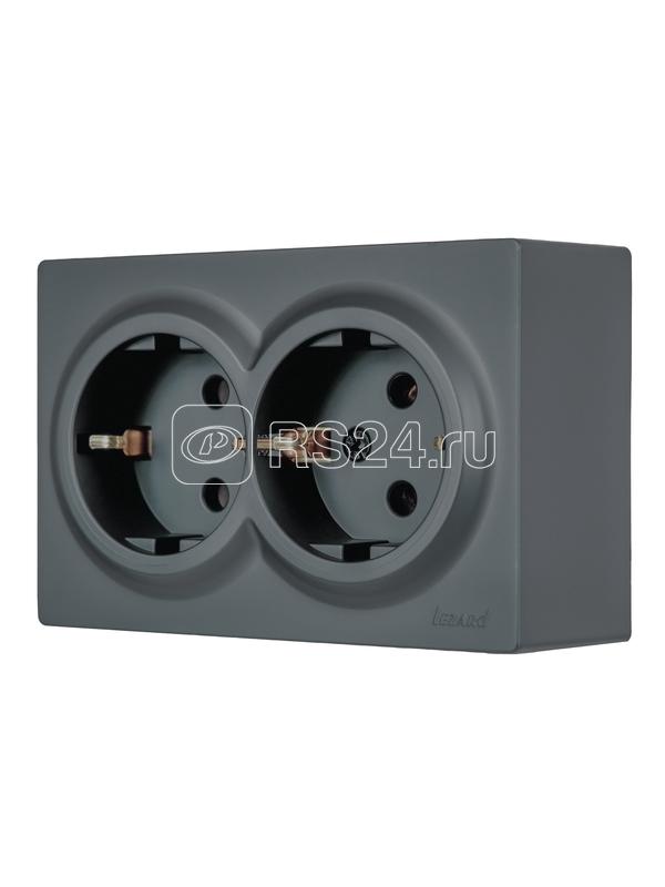 Розетка 2-мест. с заземл. LETO закрытый корпус ПБТ графит LEZARD 752-3400-127B
