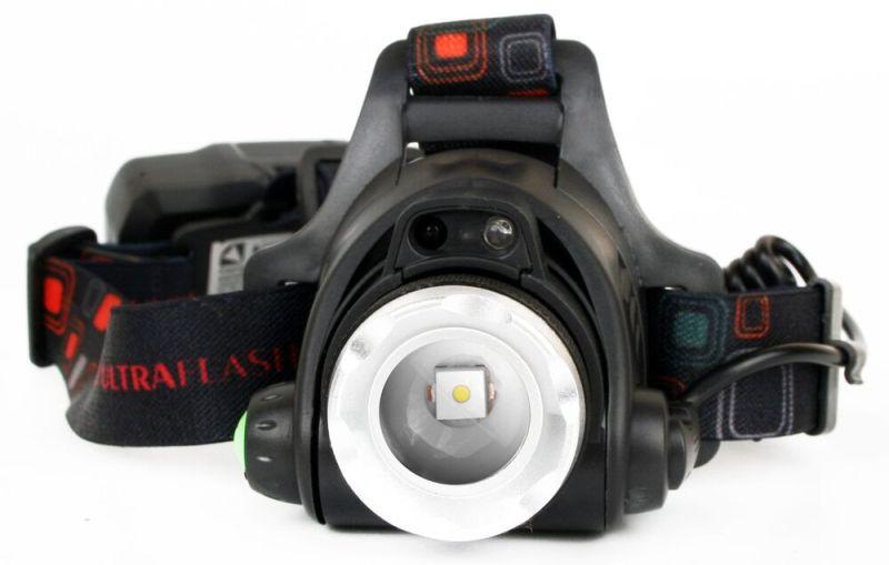 Фонарь аккумуляторный налобный E1336 1LED 4Вт фокус 4 режима аккум. 3.7В сенсорный черн. (бокс) Ultraflash 13906