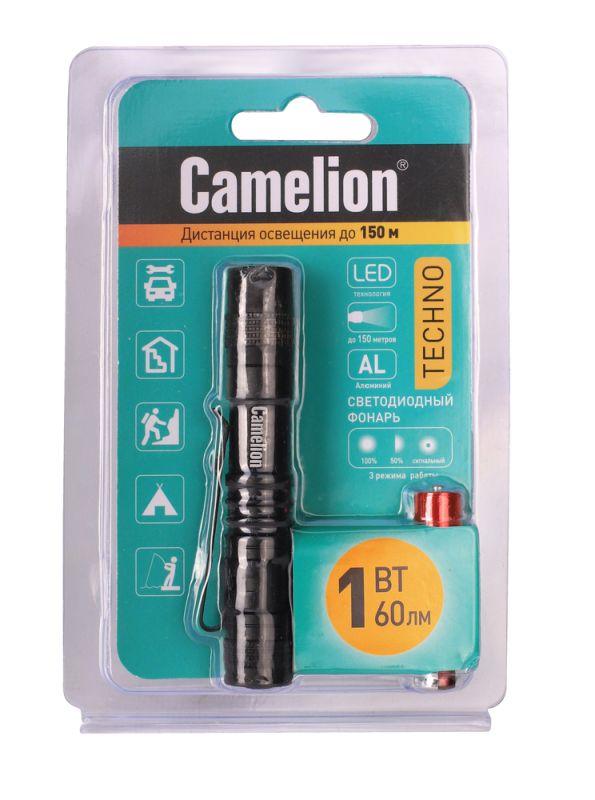 Фонарь LED51516 XPE 3 режима 1хLR03 (в компл.) алюм. черн. (открывающ. блист.) Camelion 12916