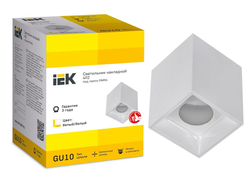 Светильник 4112 накладной поворотный GU10 бел. пласт. IEK LT-UPB0-4112-GU10-1-K01
