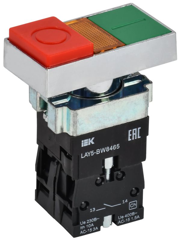 Кнопка LAY5-BW8465 "I-O" 1НО сдвоенная с подсветкой KARAT IEK BBD40-BW-K51